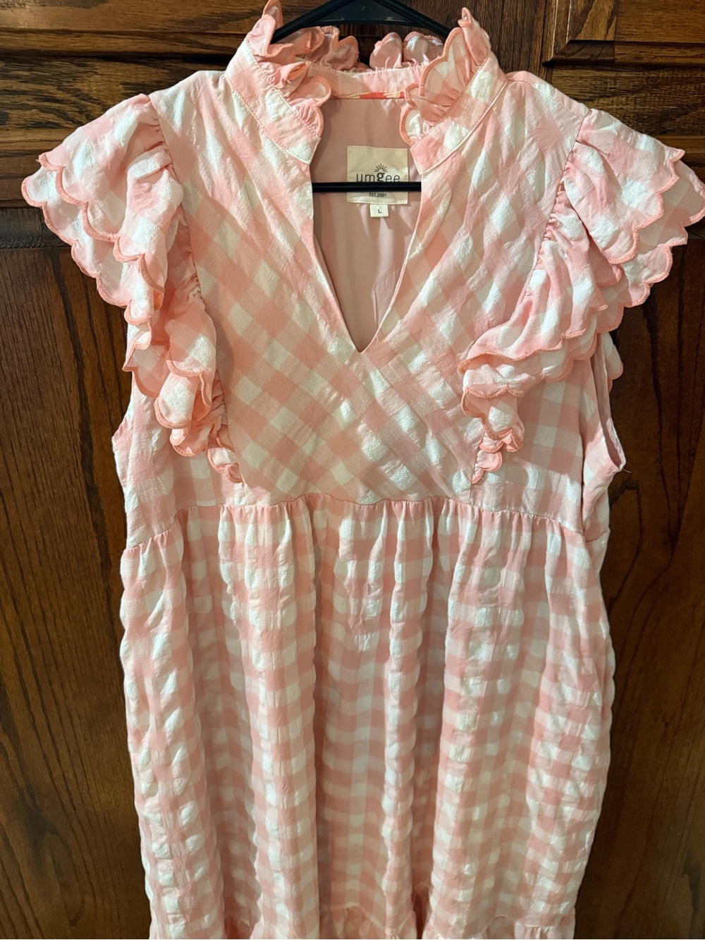 Umgee Pink and White Gingham Ruffle Dress - Picture 3 of 3